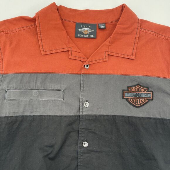 Harley Davidson Embroidered Mechanic Shirt Mens Large Short Sleeve Colorblock - Picture 2 of 7